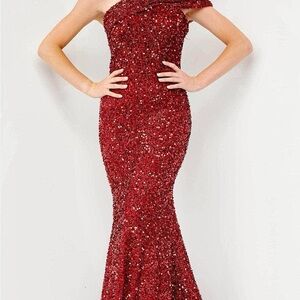 Jovani JVN23770BG Dress Burgundy Sequin Gown